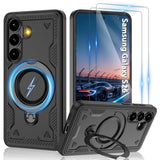 Military-Grade Magnetic Protective Cover for Samsung Galaxy S26, 2-Pack HD Screen Protectors, Rotating Kickstand & Anti-Fingerprint Design, Compatible with Mag-Safe, Black
