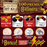 All-In-1 Magical Wizard Balloons Garland Arch Kit With Bonus Hat, Wings, Lightning, Stars – Wizard Birthday Party Decorations & Supplies For Baby Shower, Chosen One, Burgundy Black Hogwarts Balloons