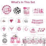 Cowgirl Birthday Party Decorations Pink Western Girl Banner Cake Decorations Disco Cowgirl Plates And Napkins Set For Rodeo Hot Pink Let'S Go Girls Party Supplies