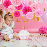 18 Pcs Tissue Paper Pom Poms, Tissue Pom Poms Flowers, Sizes Of 6", 10", 12", 14" Hanging Paper Flower Ball For Wedding, Birthday, Gender Reveal, Baby Shower Valentine'S Day Party Decor (Pink Set)