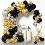 153-Piece Black and Gold Balloon Arch Kit with Latex and Confetti Balloons for Party Decor