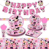62 Psc For Minnie Birthday Party Supplies Set, Pink Theme, With Banner, Plates, Cups, Utensils, Napkins, Tablecloth