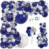 145Pcs Navy Blue Silver Balloons Garland Kit, Royal Blue Silver White