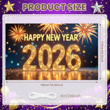 Gold Glitter Happy New Year 2026 Banner Fabric Backdrop 70.8x43.3In