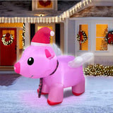 4Ft Inflatable Christmas Flying Pink Piggy Decoration, Led Lighted Blow Up Decor Indoor Outdoor Holiday Art Decor Decora