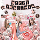 Sweet 16 Decorations Rose Gold Banner, Balloons & Hanging Swirls for Girls
