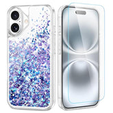 For Iphone 16 Case, Iphone 16 Case With Screen Protector Glitter Bling Sparkle For Women Girls Liquid Clear Case For Iphone 16 6.1” Blue Purple