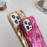 For Iphone 13 Pro Max Case,Pleated Water Ripple Chrome Wave Pattern Soft Phone Case (Gold)