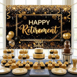 Happy Retirement Backdrop 59x39in Black Gold Party Banner