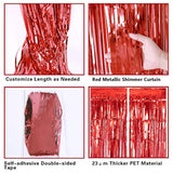 2 Pack Red Metallic Tinsel Foil Fringe Curtain, 3.2Ft X 8.2Ft Tinsel Curtain Party Photo Backdrop Streamers For Door Wall Window Curtains Background Birthday Christmas Valentines Day Decorations