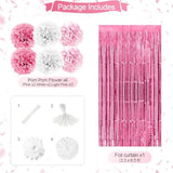 Pink Birthday Party Set Banner, Balloons, Pom Poms, Confetti, & Fringe Curtain