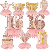 Pink Rose Gold Sweet 16 Honeycomb Table Toppers, 9pcs