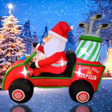 6Ft Length Inflatable Christmas Golf Cart With Santa Claus Decoration, Led Blow Up Lighted Decor Indoor Outdoor Holiday