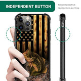 Compatible With Iphone 14 Case?Design Pattern Back Bumper Anti Scratch Reinforced Corners Soft Tpu Caver,Cases For Men Women-Wood American Flag Fish