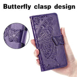 For Iphone 16 Pro Max Phone Case Wallet,Women Flip Folio Cover With Credit Card Holders Emboss Butterfly Flower Pu Leather Purse Wrist Strap Kickstand Case For Men Girls Purple