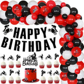 Dirt Bike Birthday Decorations For Boys - Red Black Balloon Garland Arch Kit With Happy Birthday Banner Cake Topper, Motorcycle Cupcake Toppers For Motocross Theme Party Supplies
