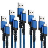 Usb Type C Cable 5Pack (3/3/6/6/10Ft) Nylon Braided Usb C Cable Fast Charger Charging Cord Compatible Samsung Galaxy S9 S8 Note 9 Note 8 Plus,Lg V30 G6 G5 V20,Google Pixel, Moto Z2 (Navy&Blue)