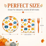 72Pcs Fall Paper Plates and Napkins Set, Autumn Pumpkin Dessert Plates 7in