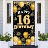 16th Birthday Decorations Black Gold Banner Backdrop and Party Supplies