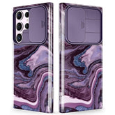 Slim Marble Design Shockproof with Slide Camera Cover Compatible with Samsung Galaxy S23 Ultra Case