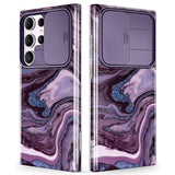 Slim Marble Design Shockproof with Slide Camera Cover Compatible with Samsung Galaxy S23 Ultra Case