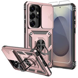 Galaxy S26 Ultra Case with Camera Cover, Military Grade 16ft Drop Tested Cover with Magnetic Kickstand Protective Case for S26 Ultra (Rose Gold)