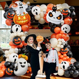 152pcs Halloween Balloon Garland Kit with Orange, Ivory, Black Balloons & Pumpkin Ghost Cat Foils