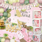 164 Pcs Pink Winnie Baby Shower Decorations Vintage Pooh Birthday Decorations 1St For Girl Classic Pooh Balloons, Backdrop, Cake Topper, Cupcake Toppers, Tablecloth, Baby Boxes Supplies Set