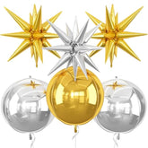 6Pcs Gold Silver Foil Balloons,22Inch Silver Gold 4D Round Ball Balloon And Explosion Star Balloon For Birthday Wedding Baby Shower Prom Party Anniversary Decorations