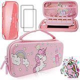 Pink Unicorn Carrying Case Compatible with Nintendo Switch Lite with Crystal Glitter Soft Protective Case Cover+Screen Protector+Stickers, Hard