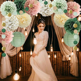 Sage Green Dusty Pink Tissue Paper Pom Poms Decorations Paper Lanterns Sage Green Dusty Pink Party Decorations Cicle Dots Garland For Bridal Shower Baby Shower Wedding Birthday Party Decorations