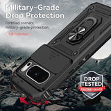 Google Pixel 8 Pro Case with Slide Camera Cover HD Screen Protector, Military Grade 16ft Drop Tested, Magnetic Ring Holder Kickstand Protective Phone Case for Google Pixel 8 Pro 2023, Black