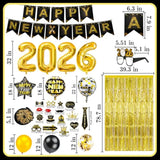 71 Pc 2026 New Year Party Kit with Balloons Banner and Black Gold Decor