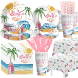 Surfs Up Party Decorations Tableware Girls - Pink Surf Birthday Party Supplies, Paper Plate, Cup, Napkin, Cutlery, Tablecloth, Summer Hawaiian Beach Surfing Birthday Decorations | Serve 24