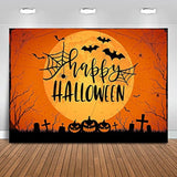 Happy Halloween Backdrop 7x5ft Orange Moon Graveyard Pumpkin Spider Web Party Decoration