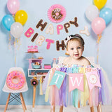 Donut Theme 2nd Birthday High Chair Banner – Rainbow Ribbon Tutu Party Decor