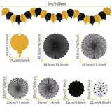 Black Gold Paper Pompoms Fans Party Decorations Graduation Birthday Wedding