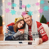 2Pcs Glittery Snowflake Banners, Pink Blue Silver Banner Winter Christmas Decorations Banners Holiday Garland Photo Props Banner for Party Home Decoration