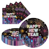 New Years Plates And Napkins, 20 Piece 9 Inch Round Happy New Year Paper Plates & 20 Matching Square Napkins, New Years Eve Party Supplies For Celebrations
