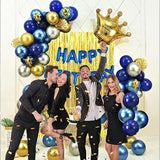 Gold & Silver Blue Birthday Party Decoration Set - Happy Birthday Banner, Balloons, Metallic Fringe Curtain, Golden Crown - Perfect For Girls, Boys, Men Or Women