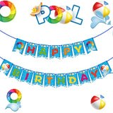 Summer Pool Party Happy Birthday Banner – Tropical Swimming Theme Decor