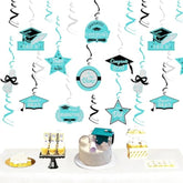 Teal Turquoise Graduation Party Decorations 2026/Turquoise Teal Black Graduation Decorations 2026 Teal Silver Black Hanging Swirls 15Pcs Class Of 2026