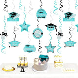Teal Turquoise Graduation Party Decorations 2026/Turquoise Teal Black Graduation Decorations 2026 Teal Silver Black Hanging Swirls 15Pcs Class Of 2026