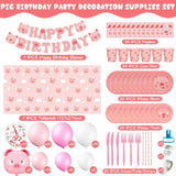 Pig Birthday Decorations 275 Pcs Pig Party Supplies Set Include Pig Tableware Pig Farm Animal Birthday Banner Piggy Latex Balloons For Summer Pig Themed Cute Birthday Party Favor 24 Guests