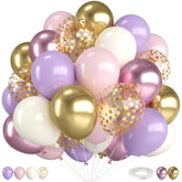 Pink And Purple Balloons,12 Inch Metallic Pink Light Purple White And Gold Baloons With Confetti Balloon For Girls Birthday Baby Shower Wedding Bridal Shower Party Decorations