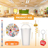 24 Set Back To School Gifts For Students First Day Of School Party Favors Gift Cups Filler Keychain Pencil Straw Sticker Silicone Bracelet For Goodie Bag Fillers Party Favors Gifts