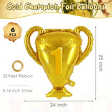 6 Pcs Gold Champion Trophy Foil Balloons for Sports, Birthday, and Party Decor