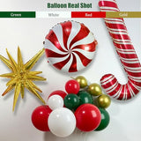 Christmas Balloon Arch Kit, Red Green Gold White Balloon Garland with Star Candy Cane Foil Balloons for Xmas Party