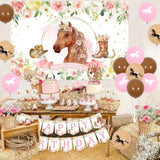 Horse Birthday Party Decorations Kit For Girls - Themes Banner & Photo Backdrop, Cake Cupcake Toppers, Racing Balloons, Western Cowgirl Happy Supplies
