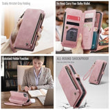 Compatible With Iphone 12/Pro Case Wallet With Rfid Blocking Card Holder For Women Men, Pu Leather Magnetic Snap Flip Zipper Strap Wallet Phone Case Fit For Iphone 12 & 12 Pro 6.1, Rose Pink